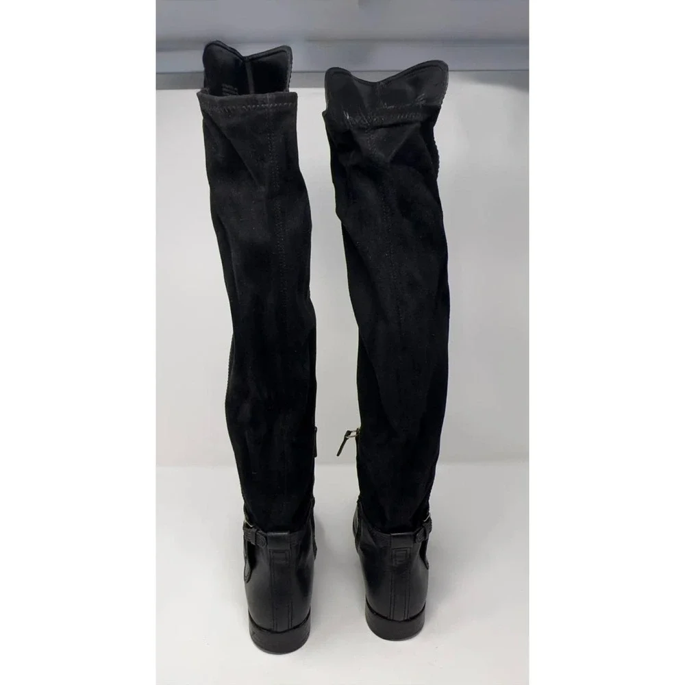 Tory Burch Willa Riding Boots Women's Size 7‎ Over The Knee Black Leather Suede